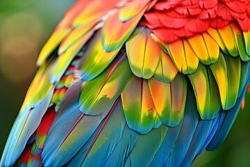 Obraz premium Close up of a vibrant, colorful parrot feather.