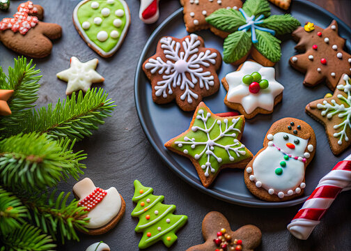 christmas gingerbread cookies on table