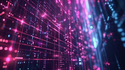 Abstract tech background featuring illuminated fiber optic connections, a quantum computing network system, and global electronic intelligence.
