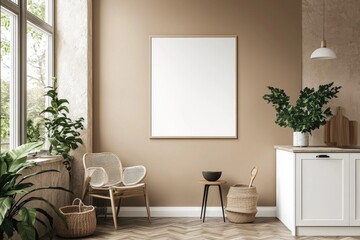 Minimalist Kitchen interior with Poster Mockup created with Generative AI