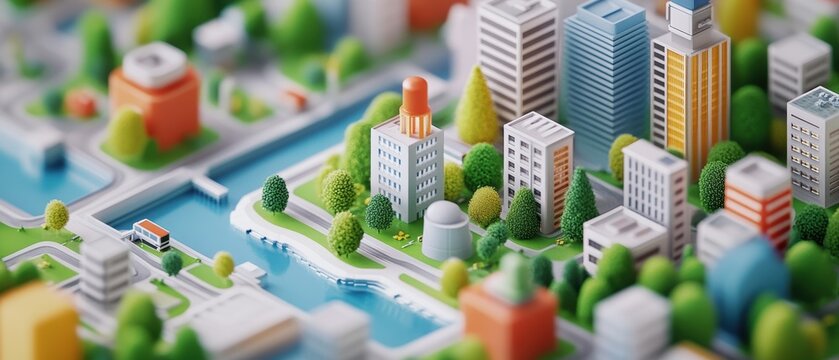 Futuristic Isometric Cityscape with Consulting Firms Skyline - Urban Development and Business Consultation Concept