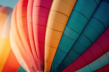 Close-up of a colorful hot air balloon texture background, with vibrant colors, close-ups, natural lighting, wide angles, and soft focal points.