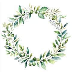 Watercolor Olive Branch Wreath: Hand-Painted Eucalyptus and Olive Leaves Design