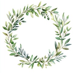 Watercolor Olive Branch Wreath: Hand-Painted Illustration for Creative Design