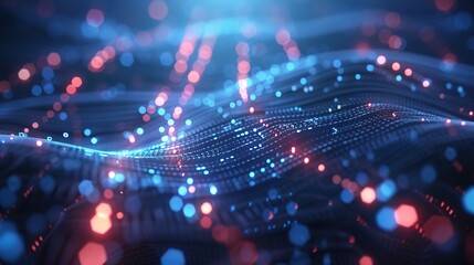 Abstract tech background featuring illuminated fiber optic connections, a quantum computing network system, and global electronic intelligence.
