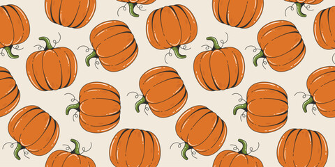 Autumn seamless pattern with pumpkins. Cozy thanksgiving background. Vector illustration for Halloween.