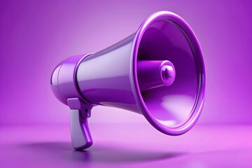 3d render loudspeaker violet color warning icon. Megaphone speaker announce symbol. Digital graphic image isolated on violet background
