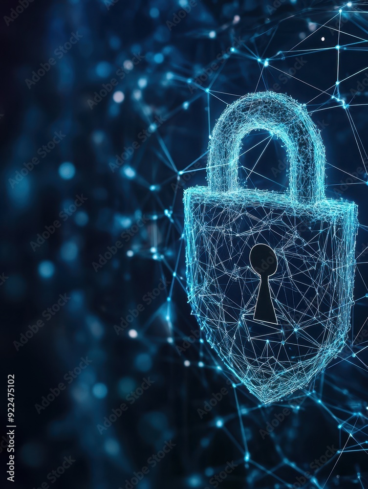 Poster Secure digital padlock representing online cybersecurity and data protection in a networked technology environment.