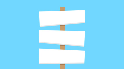 Three white blank signposts on a wooden pole, set against a blue background