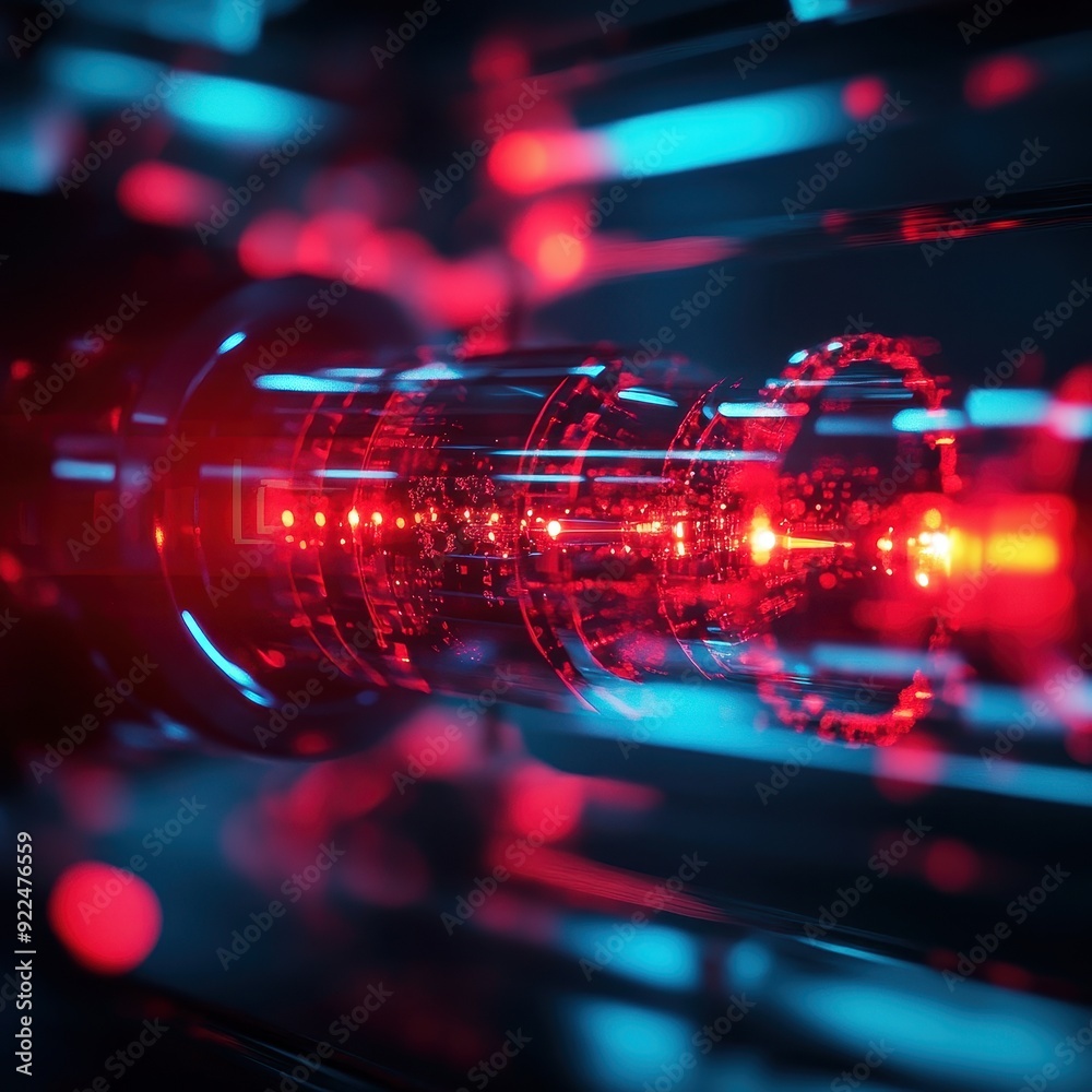 Leinwandbilder futuristic red and blue digital technology background with glowing lights and abstract shapes, perfe