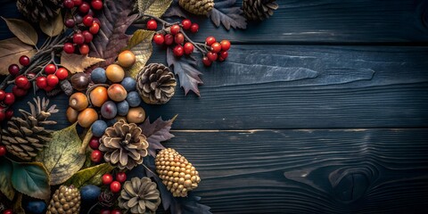 Naklejka premium Beautiful autumn background for cards with autumn berries and flowers, autumn chrysanthemums.