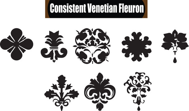 Consistent Venetian Fleuron Flat Black Silhouette Vector Art Bundle