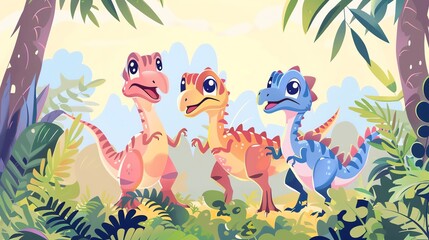 Obraz premium a Velociraptors on a huntin a kawaii style