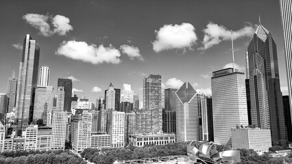 Chicago, IL - July 25, 2024: Aerial view of Chicago from Millennium Park on a wonderful summer day