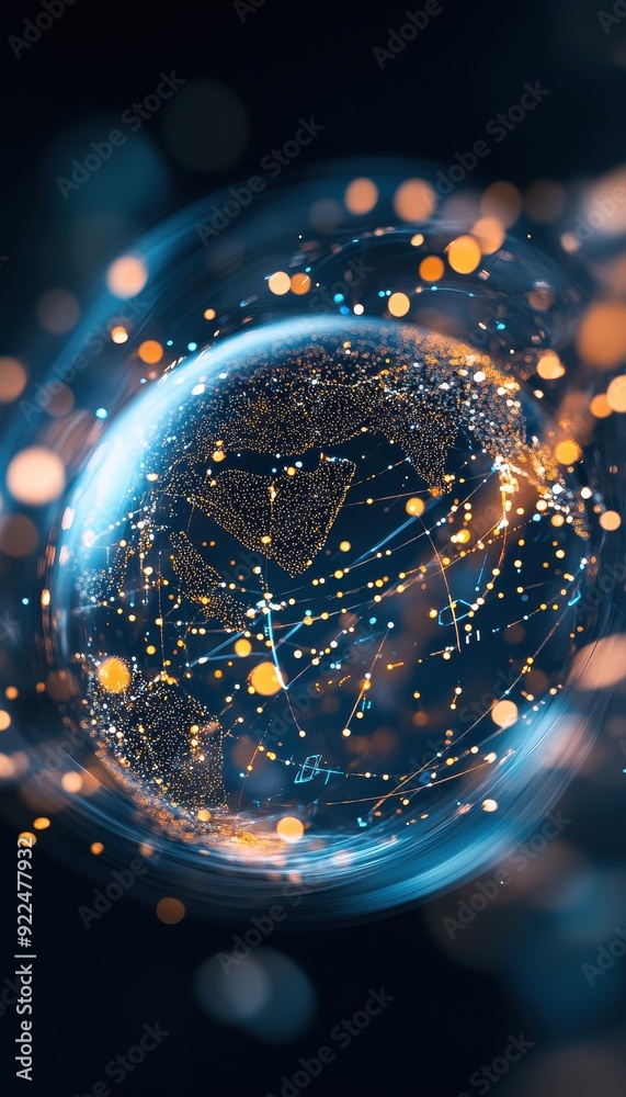 Leinwandbilder futuristic digital globe with interconnected network glowing on a dark background, representing glob