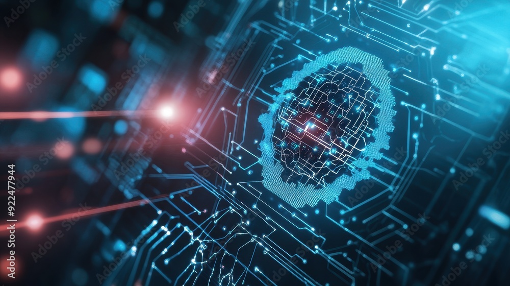 Leinwandbilder futuristic digital fingerprint identification surrounded by circuits, symbolizing cybersecurity and 