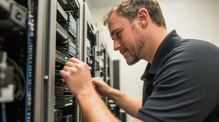 Dedicated IT Technician Working on Server Equipment