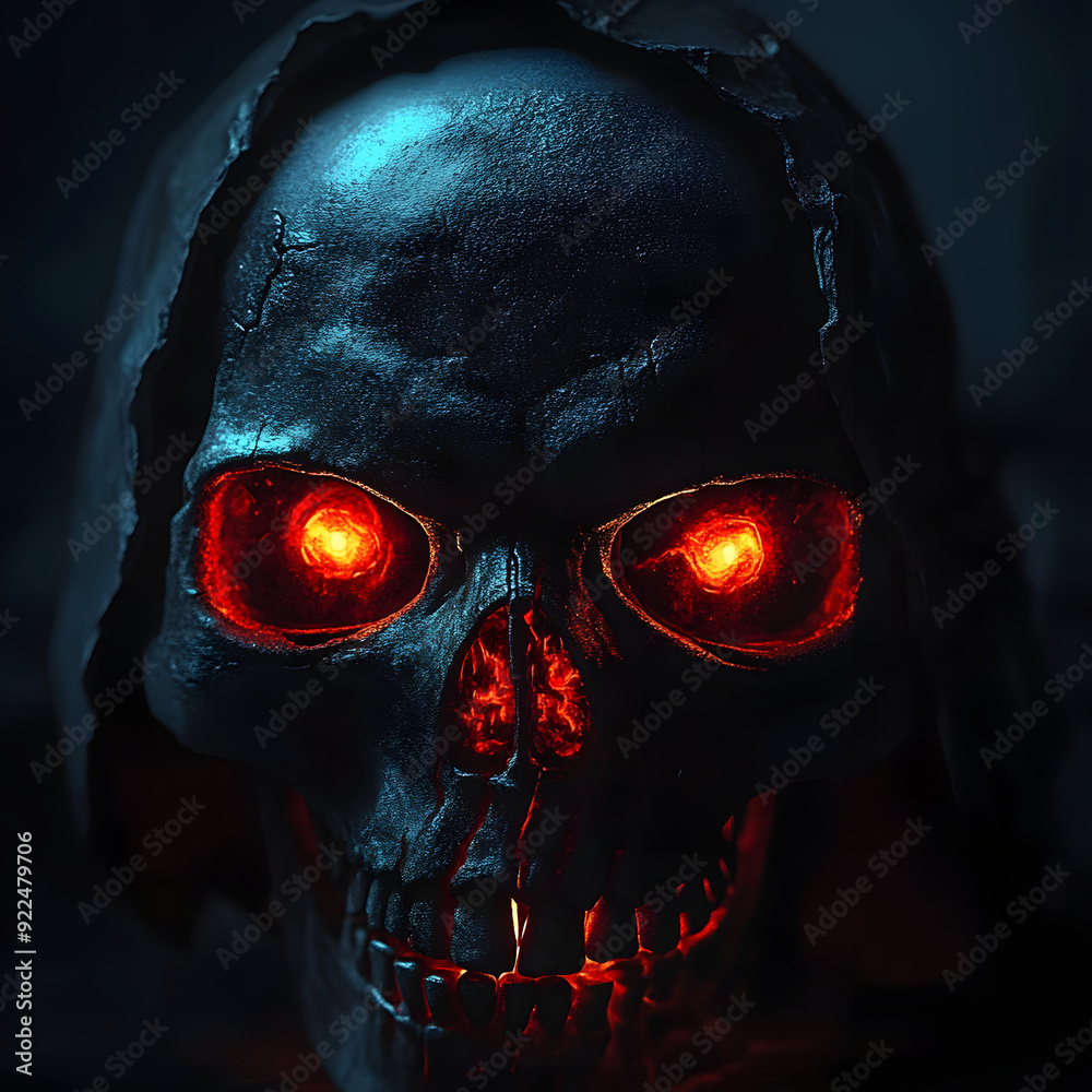 Poster a skull with two red glowing eyes