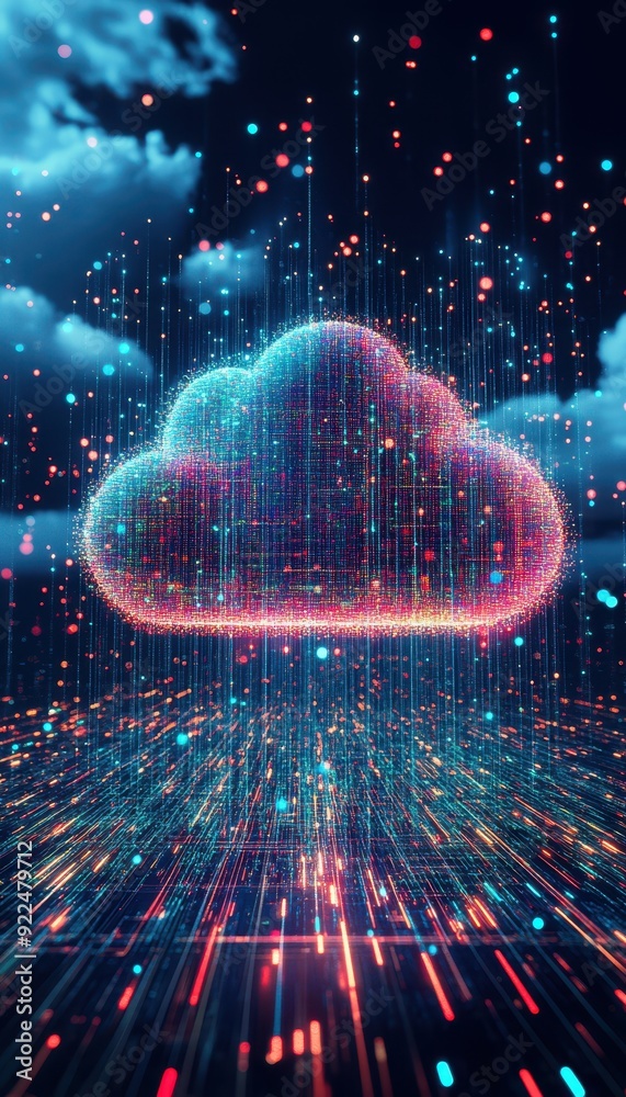 Aufkleber colorful cloud representation with data streams against a vibrant, digital background, symbolizing t