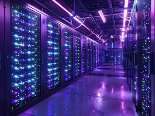 Fototapeta premium Clean energypowered data center, symbolizing green tech infrastructure.,