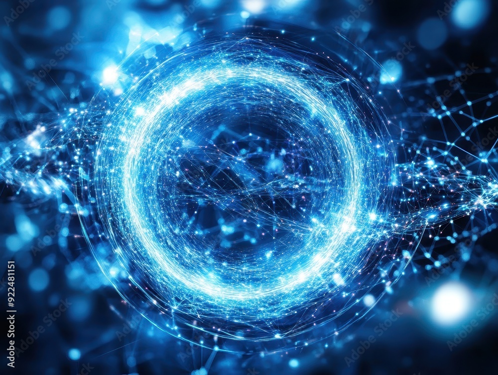 Aufkleber abstract digital network sphere with glowing blue lights and connections, representing advanced tech