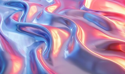 Fototapeta premium 3d render abstract background iridescent holographic foil metallic texture ultraviolet wavy wallpaper fluid ripples liquid metal surface esoteric aura spectrum bright hue colors.