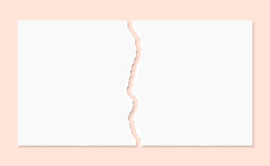 Torn paper background. Two parts of white sheet with jagged edges vector illustration.