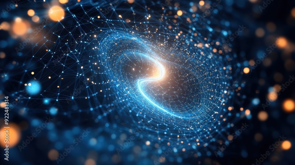 Fototapete Abstract digital data visualization with glowing particles and swirling patterns, representing futuristic and technological concepts.