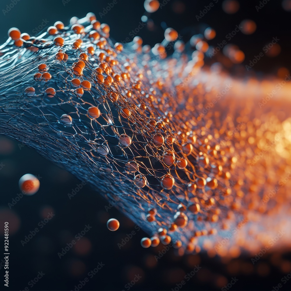 Aufkleber Abstract visualization of interconnected data points in a dynamic network on a dark background.