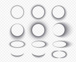Round realistic transparent shadows. Ellipse cut from paper set.