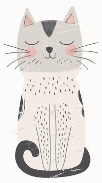 recommend clip art: Cute cartoon cat with closed eyes and pink cheeks sitting down.