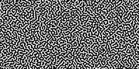 Abstract Turing organic wallpaper with background. Turing reaction diffusion monochrome seamless pattern with chaotic motion. Natural seamless line pattern. Linear design with biological shapes.