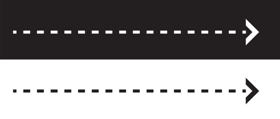 Simple dashed arrow icon on a white and black background.