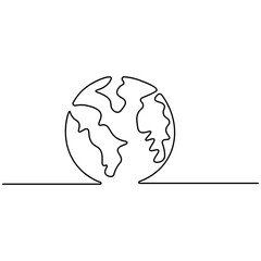 Earth  single line art, continuous one line drawing of  Isolated outline vector art 

