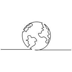 Earth  single line art, continuous one line drawing of  Isolated outline vector art 
