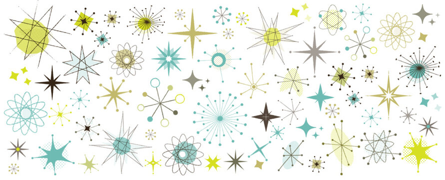 Retro Atomic Stars Clip Art Collection, Atomic Age, Mid-Century Modern Stars