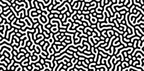 Abstract Turing organic wallpaper with background. Turing reaction diffusion monochrome seamless pattern with chaotic motion. Natural seamless line pattern. Linear design with biological shapes.