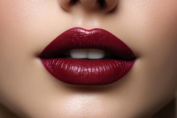 Obraz premium Elegant Close-up of a Woman Gracefully Applying Lipstick - A Study in Beauty and Confidence. Makeup Application HD Portrait.