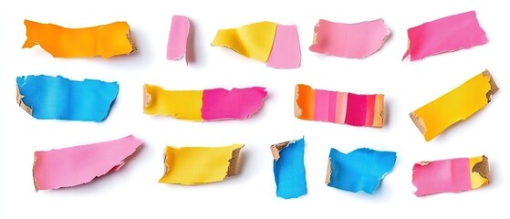 Torn Pieces of Colorful Leather on White Background