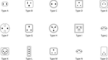 Electrical outlets types by country. Vector illustration