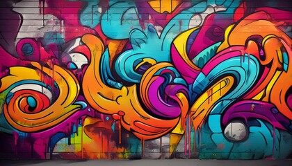 A vibrant, seamless pattern of colorful graffiti art layered on a weathered concrete wall