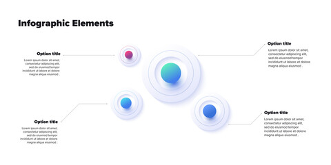 Business process chart infographics with 5 step spheres. Round workflow graphic elements. Company flowchart presentation slide. Vector info graphic in isometric design