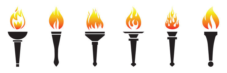 Set of fire-producing vector torches.
