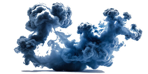 Beautiful blue smoke plume isolated on transparent background. bright orange paint color powder festival background. © Siratul Nababi Turfa