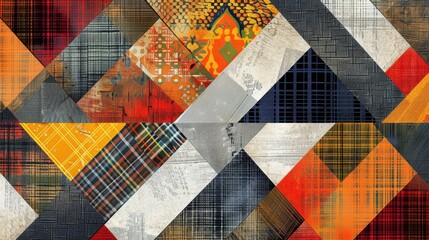 Fototapeta premium A vibrant patchwork of geometric shapes and textures created with bold colors and patterns