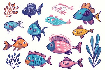 Fototapeta premium Fish flat icon, mackerel shape, minimal fishing symbol, tuna silhouette, salmon sign, color fish