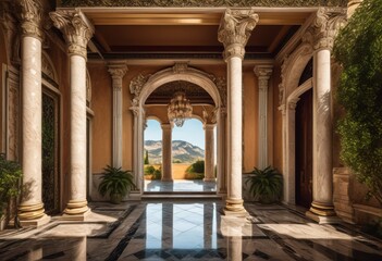 Naklejka premium timeless columns elegantly framing majestic entrance classic architectural design impressive details, architecture, elegance, symmetry, structure, grandeur