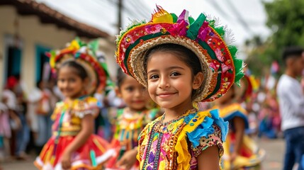 Fototapeta premium Children in Festive Attire Participating in a Colorful Parade
