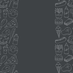 Fast food frame. Doodle fast food background