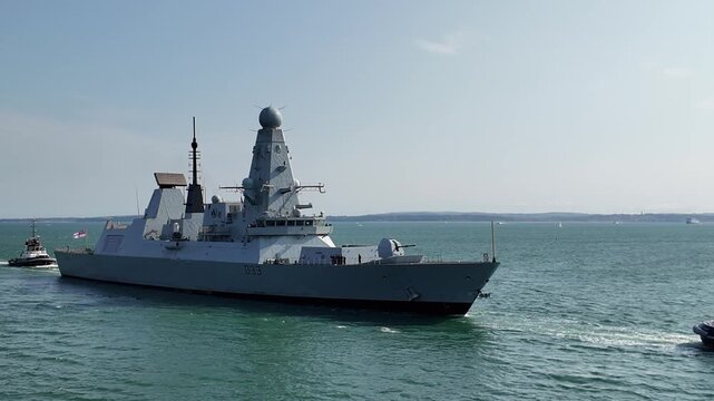 Portsmouth England UK. 08.08.2024. Video, HMS Dauntless  underway entering Portsmouth Harbour  from The Solent southern England.